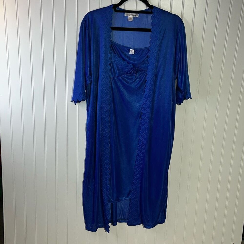 Sindrella Vintage 2 Piece Lace Slip & Robe Set Women’s Medium Royal Blue Sexy